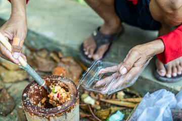 a typical Sundanese snack called rujak mash or rujak bebek