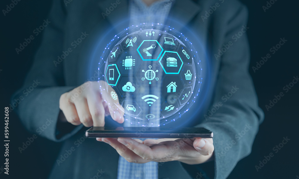 Aufkleber 5g and smart technology. concept of digital transformation ,internet of things (iot), smart wireless