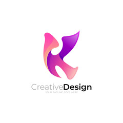 Letter K logo with simple design vector, modern style, 3d