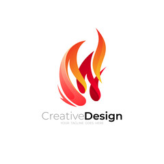 Letter M logo with fire design combination, red color, barbecue logos