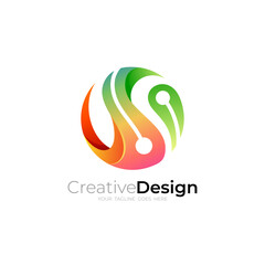 Letter S logo with technology design vector, colorful design