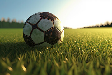 Fototapeta premium Soccer ball on the green field