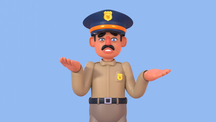 3d render of confused policeman in uniform