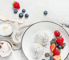 Ice cream assortment on neutral background.