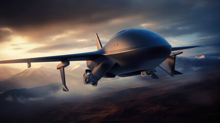 Unmanned military aerial remotely-piloted drone. Generative AI