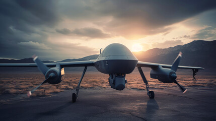 Naklejka na ściany i meble Unmanned military aerial remotely-piloted drone. Generative AI