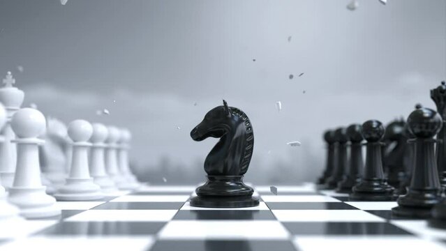 The chess knight collided with the chess king to pieces, business strategy concept