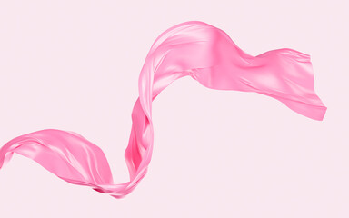 Pink silk fabric, gold cloth material flying in the wind , 3d rendering.