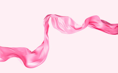 Pink silk fabric, gold cloth material flying in the wind , 3d rendering.