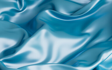 Abstract cyan fabric silk texture background, 3d rendering.