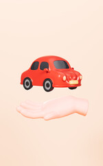 Cartoon car with yellow background, model car, 3d rendering.