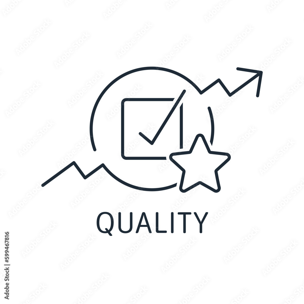 Aufkleber increasing quality standards. improve process. vector linear icon isolated on white background.