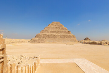 Step Pyramid of Saqqara, the oldest surviving large stone building in the world, in Giza, Egypt....