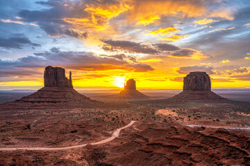 Beautiful sunrise seen in the famous Monument Vallley in Arizona, USA