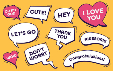 Set of speech bubbles with text. Hand drawn trendy speech bubble design elements. 