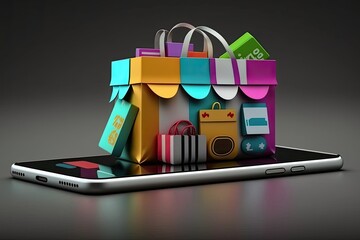 Futuristic online shopping technology digital payment from mobile phone. Generative AI