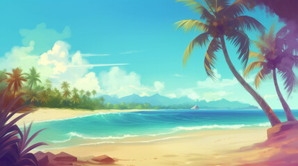 Fototapeta na wymiar Beautiful tropical beach sea ocean with coconut palm trees around white cloud blue sky for vacation travel background