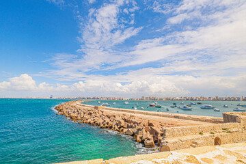 View of the bay and the boats in Alexandria from the Citadel of Qaitbay, Alexandria, Egypt