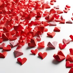 A lot of red hearts on a white background