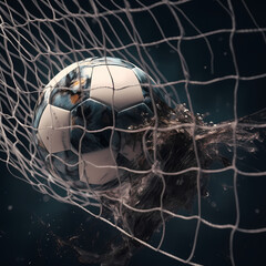 Soccer Ball In Goal. Generative AI