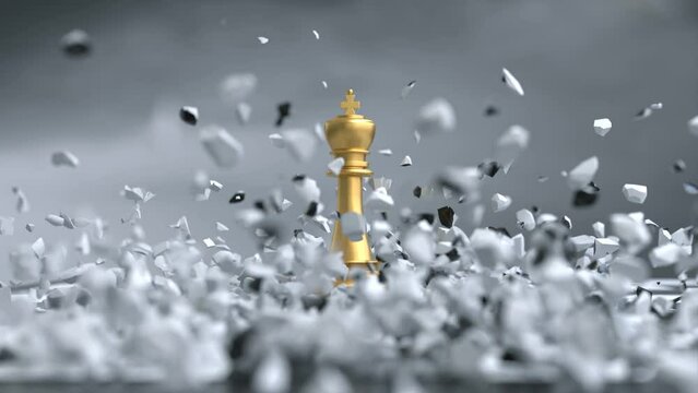 The chess king is surrounded by broken chess pieces, business strategy concept