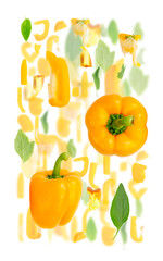 Yellow Bell Pepper Slice and Leaf Abstract