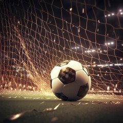 Soccer Ball In Goal. Generative AI