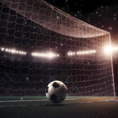 Naklejka premium Soccer Ball In Goal. Generative AI