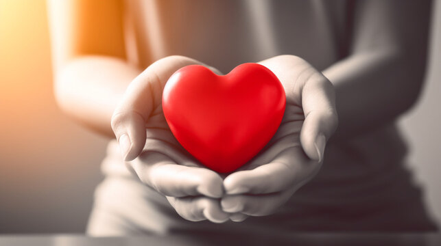 close up of hands holding red heart shape, people, love, charity, and family concept 