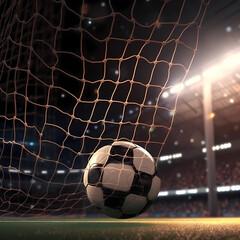 Soccer Ball In Goal. Generative AI