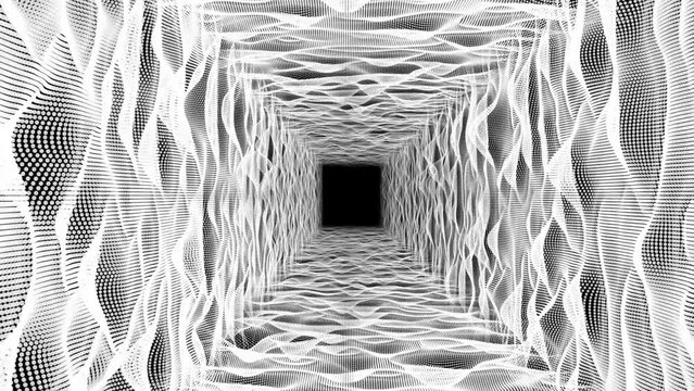 Abstract 3D tunnel. Flight in space. Abstract technology background concept. Hi-tech information flow, bigdata visualization. Business bg. 60 fps 3D render.