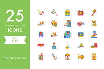 Vector set of Pet Shop icons. The collection comprises 25 vector icons for mobile applications and websites.