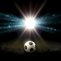 Fototapeta premium Soccer Ball at Stadium Arena when night. Generative AI