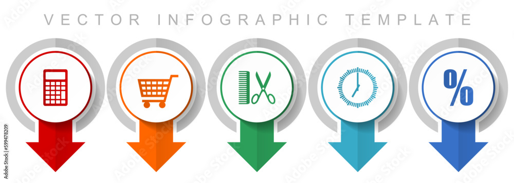 Poster shopping icon set, miscellaneous pointer icons such as calculator, cart, barber, clock and percent f