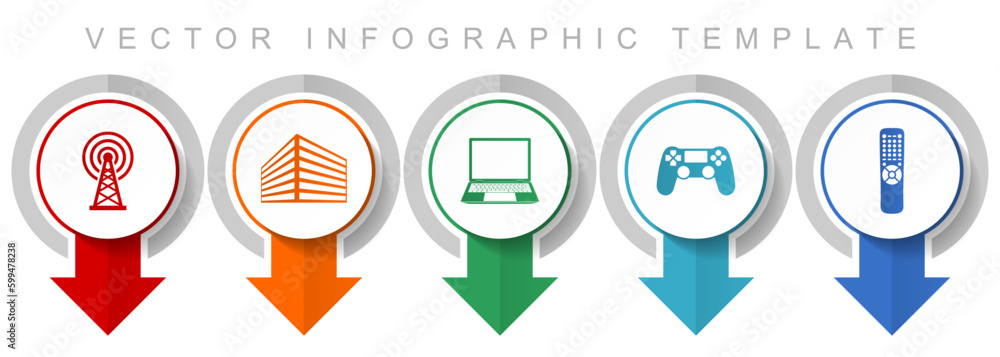 Poster technology icon set, miscellaneous pointer icons such as antenna, office building, laptop, gamepad, 