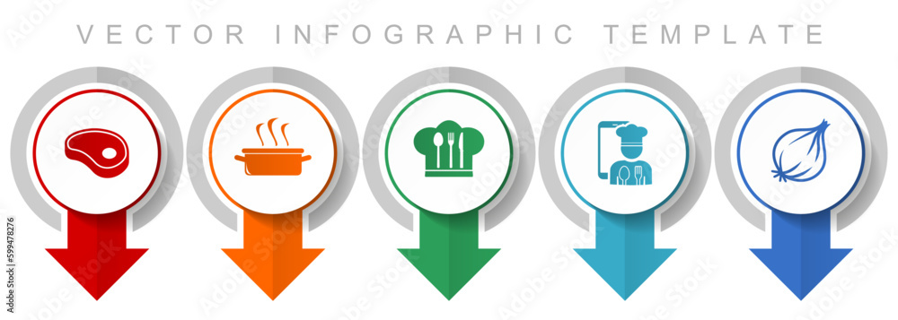 Leinwandbilder Food icon set, miscellaneous pointer icons such as steak, pot, chef hat and onion for webdesign and mobile applications, modern design infographic vector template