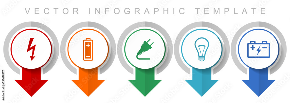 Poster Power and energy icon set, miscellaneous pointer icons such as bolt, battery, plug and light bulb for webdesign and mobile applications, modern design infographic vector template