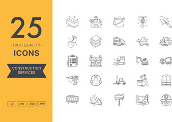 Vector set of Construction icons. The collection comprises 25 vector icons for mobile applications and websites.