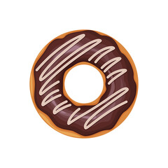 Donut. Sweet chocolate donut with powdered sugar. Sweet dessert. Fast food. Vector illustration isolated on a white background