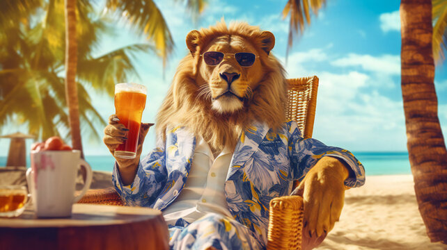 lion on summer vacation. generative AI