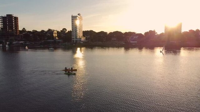 Aerial view of serene sunset with stunning colors at Leon Sero Yacht Club 