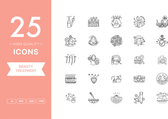 Fototapeta na wymiar Vector set of Beauty Treatment icons. The collection comprises 25 vector icons for mobile applications and websites.