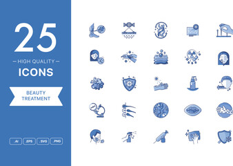 Vector set of Beauty Treatment icons. The collection comprises 25 vector icons for mobile applications and websites.