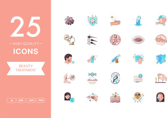 Obraz premium Vector set of Beauty Treatment icons. The collection comprises 25 vector icons for mobile applications and websites.