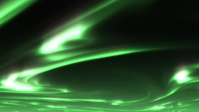 Green aurora borealis in starry night sky, seamless loop