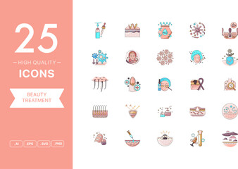 Vector set of Beauty Treatment icons. The collection comprises 25 vector icons for mobile applications and websites.