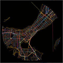 Colorful Map of Madison, Wisconsin with all major and minor roads.