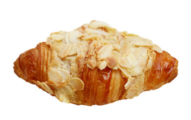 Closeup of a Mouthwatering French Almond Croissant Pastry Isolated on Transparent Backdrop, PNG file