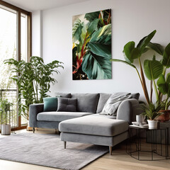 Home interior modern domestic living room. Generative Ai technology.