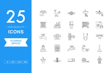 Vector set of Plumbing Service icons. The collection comprises 25 vector icons for mobile applications and websites.